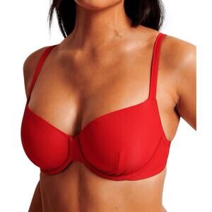Abercrombie & Fitch Curve Love Red Ribbed Bikini Top Underwire Size Large